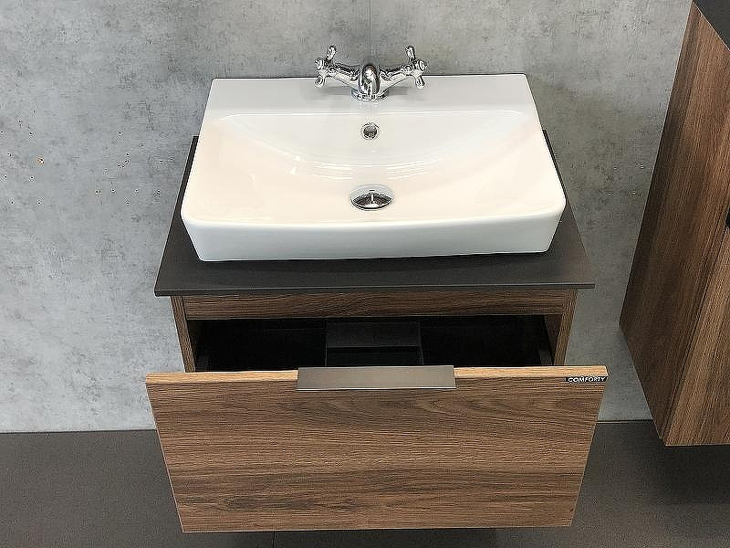 Тумба с раковиной Comforty Штутгарт 60 00004151039 подвесная Дуб темно-коричневый Черная столешница, купить, цена, заказать, магазин, доставка, скидка, промокод, купить, цена, заказать, магазин, доставка, скидка, промокод