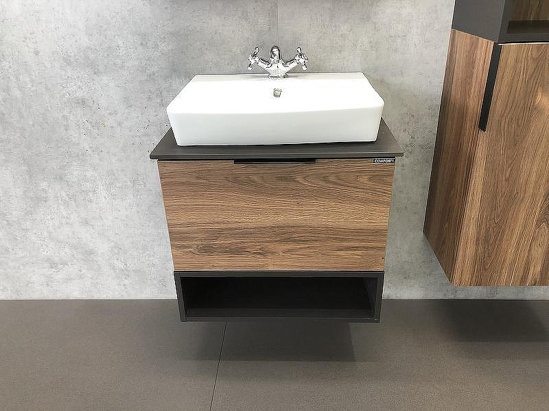 Тумба с раковиной Comforty Штутгарт 60 00004151039 подвесная Дуб темно-коричневый Черная столешница, купить, цена, заказать, магазин, доставка, скидка, промокод, купить, цена, заказать, магазин, доставка, скидка, промокод