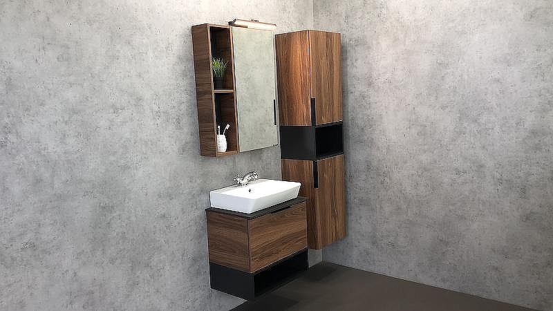 Тумба с раковиной Comforty Штутгарт 60 00004151039 подвесная Дуб темно-коричневый Черная столешница, купить, цена, заказать, магазин, доставка, скидка, промокод, купить, цена, заказать, магазин, доставка, скидка, промокод