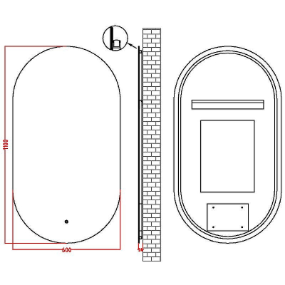 Зеркало Boheme Modern 60x110 568-GM с подсветкой Оружейная сталь с сенсорным выключателем и подогревом