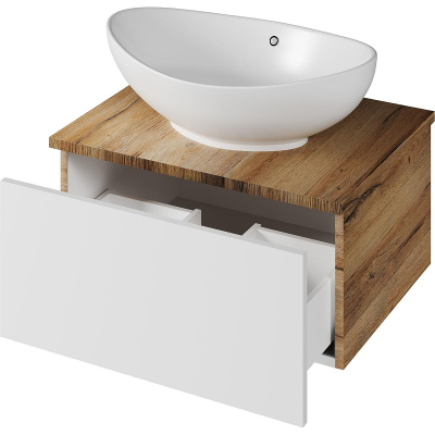 Тумба с раковиной Misty Ива 60 УТ000008499 подвесная Белая Дуб Вотан