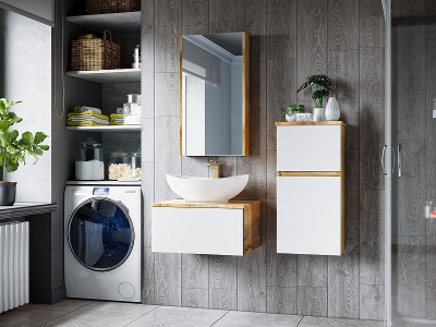 Тумба с раковиной Misty Ива 60 УТ000008499 подвесная Белая Дуб Вотан