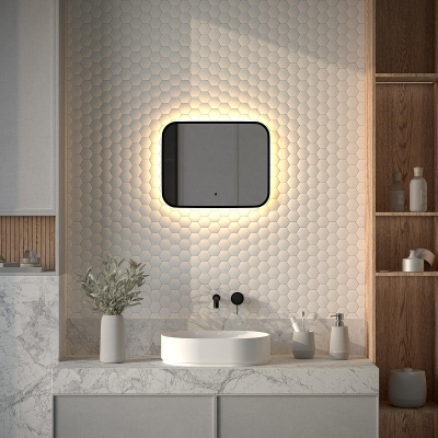 Зеркало Defesto Aura 50х40 DF 2971RH с подсветкой 15W-3000K/ИК - выключатель/Теплый белый свет/Черная рама