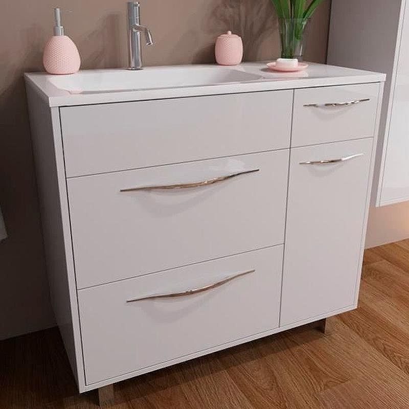 Тумба с раковиной Эстет Barcelona 90 L ФР-00003599 Белая, купить, цена, заказать, магазин, доставка, скидка, промокод, купить, цена, заказать, магазин, доставка, скидка, промокод