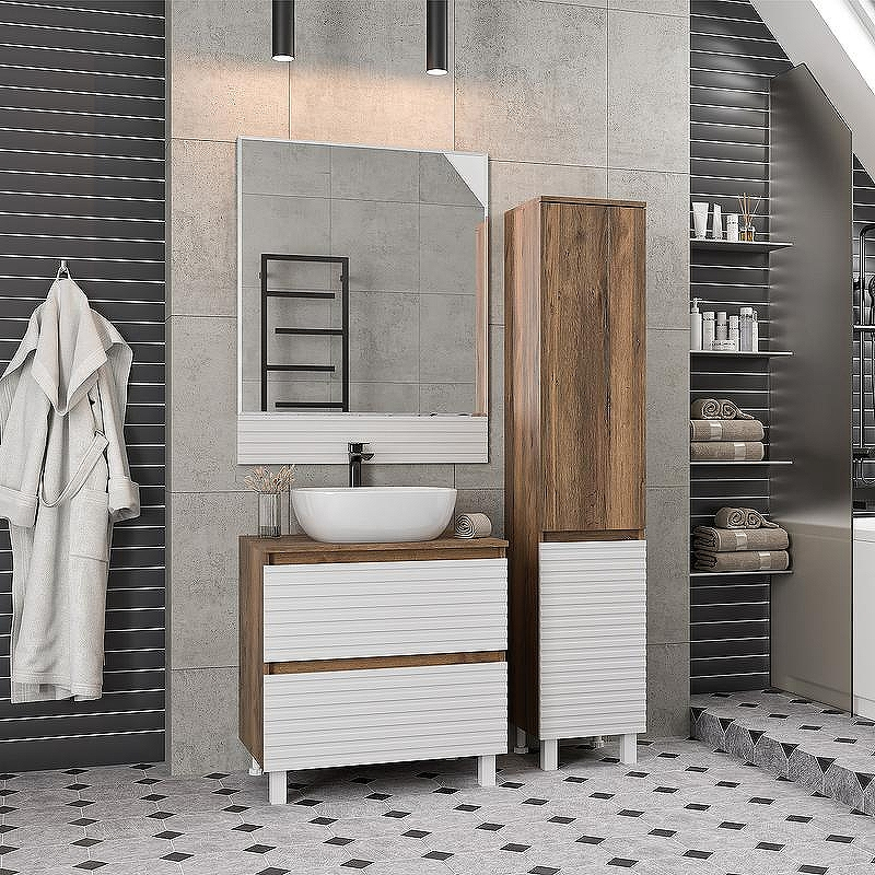 Тумба под раковину Brevita Dakota 70 DAK-07070-19/01-2Я Белая матовая Дуб Галифакс олово, купить, цена, заказать, магазин, доставка, скидка, промокод, купить, цена, заказать, магазин, доставка, скидка, промокод