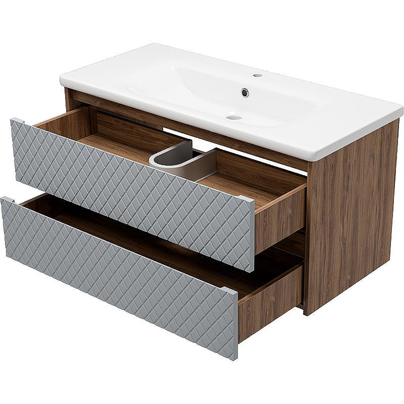 Тумба с раковиной Brevita Chester 100 УТ000022883 подвесная Серая матовая Дуб Чарльстон темно-коричневый, купить, цена, заказать, магазин, доставка, скидка, промокод, купить, цена, заказать, магазин, доставка, скидка, промокод