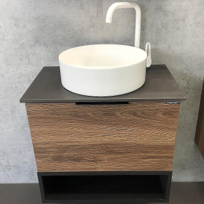 Тумба с раковиной Comforty Штутгарт 60 00-00001698 подвесная Дуб темно-коричневый Черная столешница