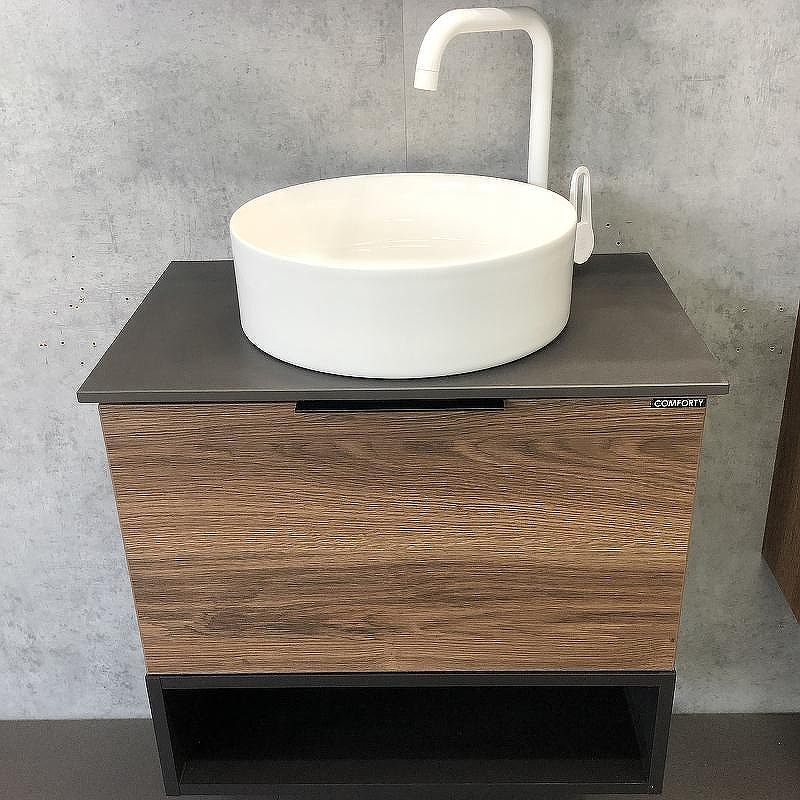 Тумба с раковиной Comforty Штутгарт 60 00-00001698 подвесная Дуб темно-коричневый Черная столешница, купить, цена, заказать, магазин, доставка, скидка, промокод, купить, цена, заказать, магазин, доставка, скидка, промокод