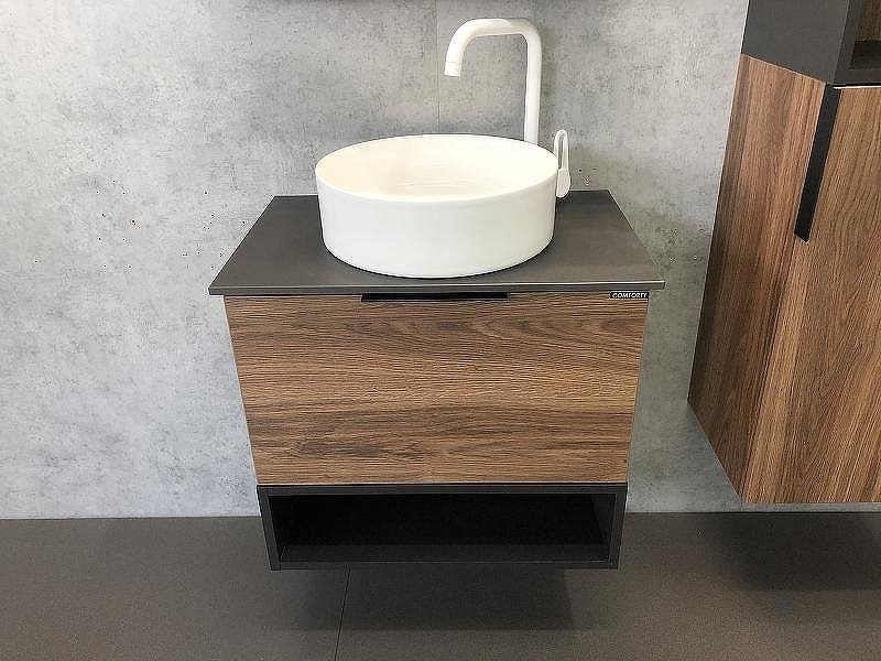 Тумба с раковиной Comforty Штутгарт 60 00-00001698 подвесная Дуб темно-коричневый Черная столешница, купить, цена, заказать, магазин, доставка, скидка, промокод, купить, цена, заказать, магазин, доставка, скидка, промокод