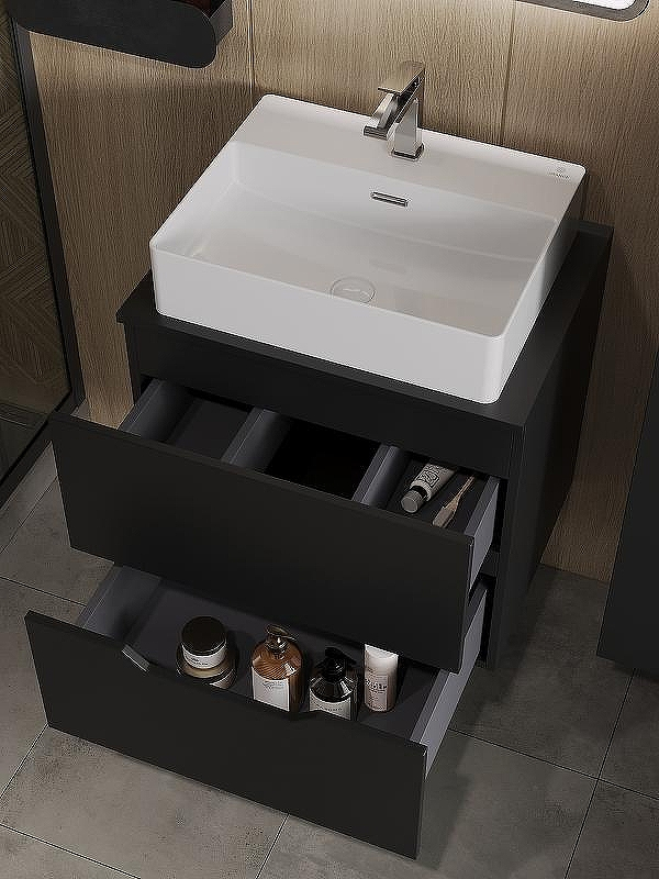 Тумба с раковиной Orange Line 60 Li-60TubMDF+B04-500W подвесная Черная матовая, купить, цена, заказать, магазин, доставка, скидка, промокод, купить, цена, заказать, магазин, доставка, скидка, промокод