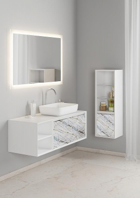 Шкаф пенал SanVit Стайл 32 pstyle с фактурой под дерево подвесной Шелк Сталь