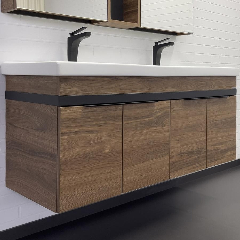 Тумба с раковиной Comforty Дуэт 125 00-00017178 подвесная Дуб тёмно-коричневый, купить, цена, заказать, магазин, доставка, скидка, промокод, купить, цена, заказать, магазин, доставка, скидка, промокод