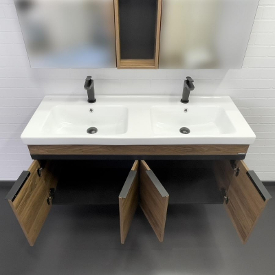 Тумба с раковиной Comforty Дуэт 125 00-00017178 подвесная Дуб тёмно-коричневый