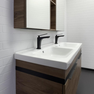 Тумба с раковиной Comforty Дуэт 125 00-00017178 подвесная Дуб тёмно-коричневый