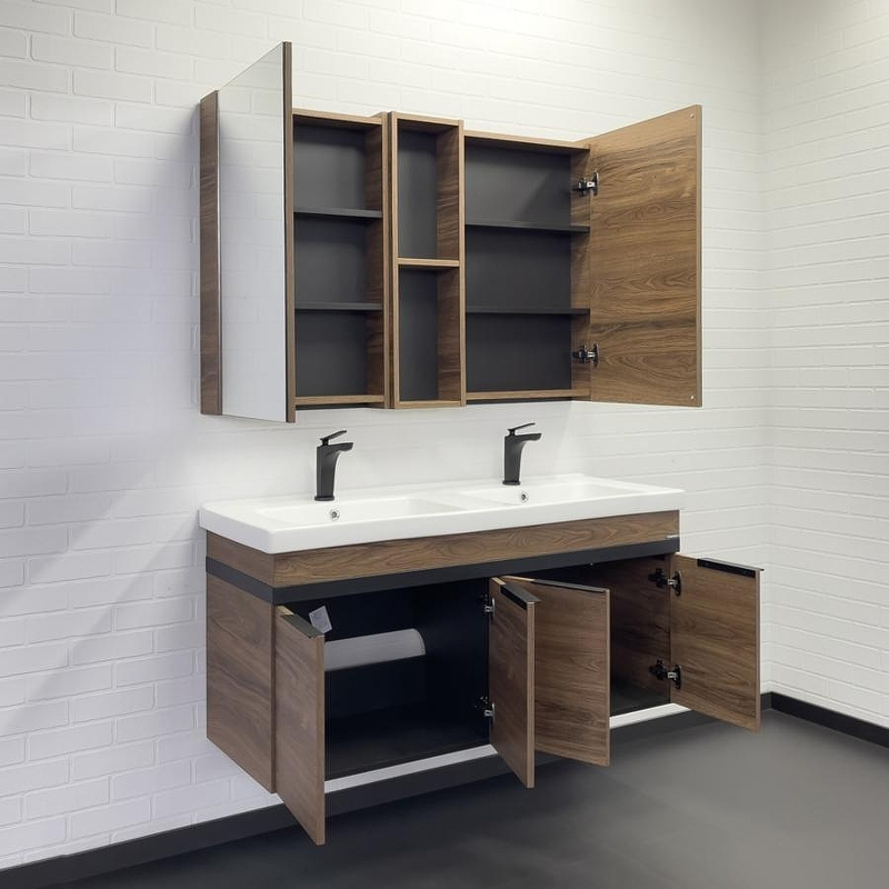 Тумба с раковиной Comforty Дуэт 125 00-00017178 подвесная Дуб тёмно-коричневый, купить, цена, заказать, магазин, доставка, скидка, промокод, купить, цена, заказать, магазин, доставка, скидка, промокод