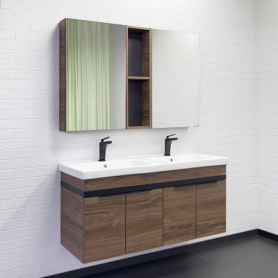 Тумба с раковиной Comforty Дуэт 125 00-00017178 подвесная Дуб тёмно-коричневый