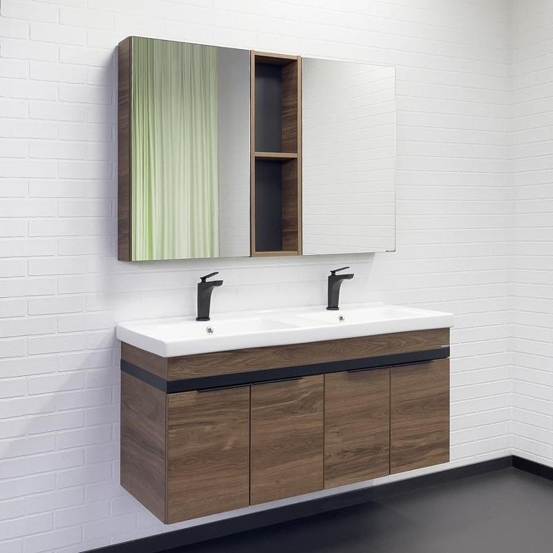 Тумба с раковиной Comforty Дуэт 125 00-00017178 подвесная Дуб тёмно-коричневый, купить, цена, заказать, магазин, доставка, скидка, промокод, купить, цена, заказать, магазин, доставка, скидка, промокод