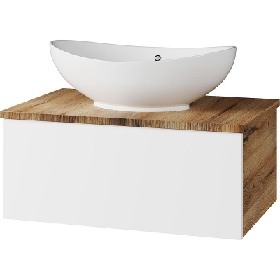 Тумба с раковиной Misty Ива 70 УТ000008501 подвесная Белая Дуб Вотан