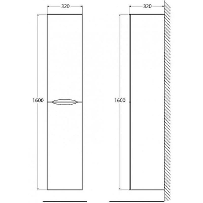 Шкаф пенал BelBagno 32 ACQUA-1600-2A-SC-BL-P подвесной Bianco Lucido