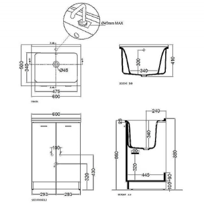 Тумба с хозяйственной раковиной Kerasan Aquadom 60 9166K3*1 Белая с отверстием под смеситель