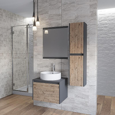 Тумба под раковину Stella Polar Эвита 60 SP-00001056 подвесная Дуб Веллингтон Темно-серая