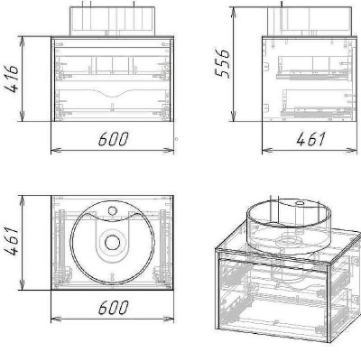 Тумба под раковину Stella Polar Эвита 60 SP-00001056 подвесная Дуб Веллингтон Темно-серая