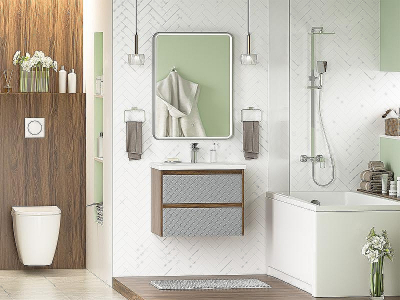 Тумба с раковиной Brevita Chester 65 УТ000022880 подвесная Серая матовая Дуб Чарльстон темно-коричневый