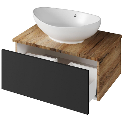 Тумба с раковиной Misty Ива 70 УТ000014118 подвесная Графит Дуб Вотан