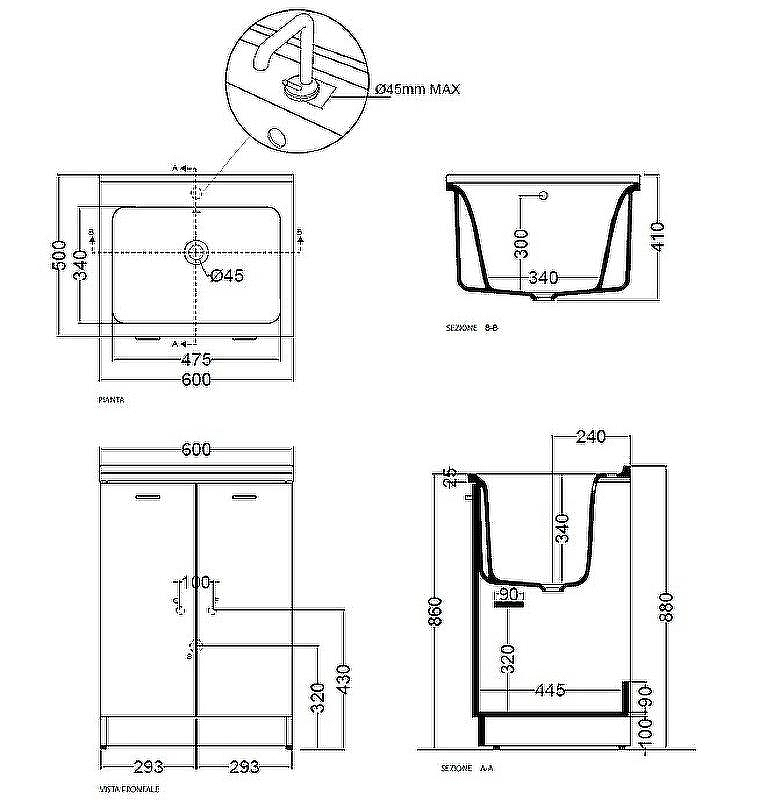 Тумба с хозяйственной раковиной Kerasan Aquadom 60 9166K3*0 Белая без отверстия под смеситель, купить, цена, заказать, магазин, доставка, скидка, промокод, купить, цена, заказать, магазин, доставка, скидка, промокод