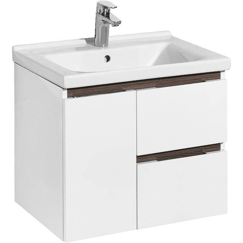 Тумба под раковину Aquaton Рене 56 1A258501NRC80 подвесная Белая Грецкий орех, купить, цена, заказать, магазин, доставка, скидка, промокод, купить, цена, заказать, магазин, доставка, скидка, промокод