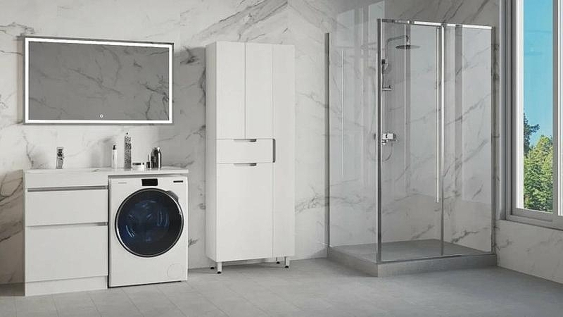 Шкаф пенал Style Line Оптима 70 ЛС-000010058 с бельевой корзиной Белый, купить, цена, заказать, магазин, доставка, скидка, промокод, купить, цена, заказать, магазин, доставка, скидка, промокод