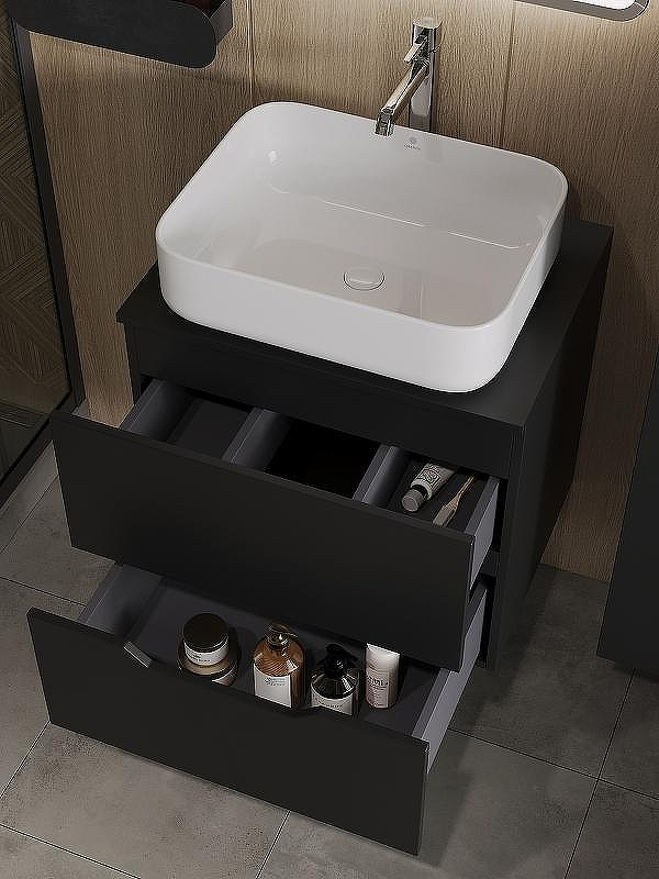 Тумба с раковиной Orange Line 60 Li-60TubMDF+B05-500W подвесная Черная матовая, купить, цена, заказать, магазин, доставка, скидка, промокод, купить, цена, заказать, магазин, доставка, скидка, промокод