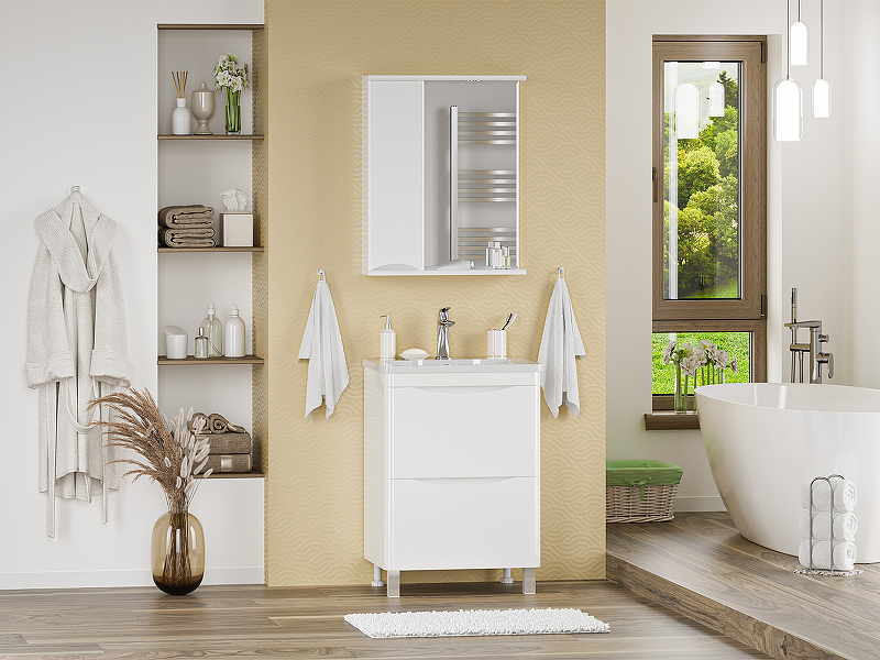 Тумба с раковиной Misty Атлантик 60 УТ000012599 Белая, купить, цена, заказать, магазин, доставка, скидка, промокод, купить, цена, заказать, магазин, доставка, скидка, промокод