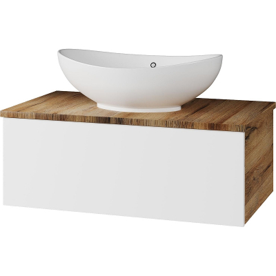 Тумба с раковиной Misty Ива 80 УТ000008502 подвесная Белая Дуб Вотан