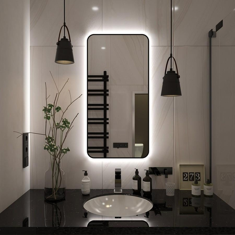 Зеркало Maretti Florenza 60 FL1460120P14EL с подсветкой цвет Черный с бесконтактным выключателем, купить, цена, заказать, магазин, доставка, скидка, промокод, купить, цена, заказать, магазин, доставка, скидка, промокод