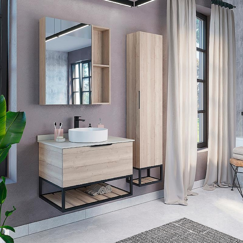 Зеркальный шкаф Comforty Порто 75 00-00009234 Дуб дымчатый, купить, цена, заказать, магазин, доставка, скидка, промокод, купить, цена, заказать, магазин, доставка, скидка, промокод