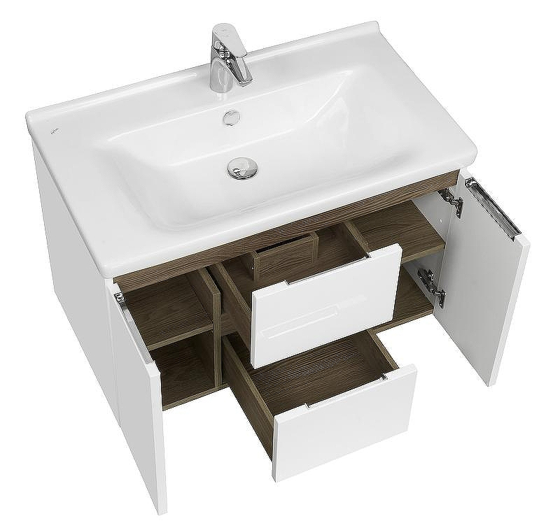 Тумба под раковину Aquaton Рене 76 1A258601NRC80 подвесная Белая Грецкий орех, купить, цена, заказать, магазин, доставка, скидка, промокод, купить, цена, заказать, магазин, доставка, скидка, промокод