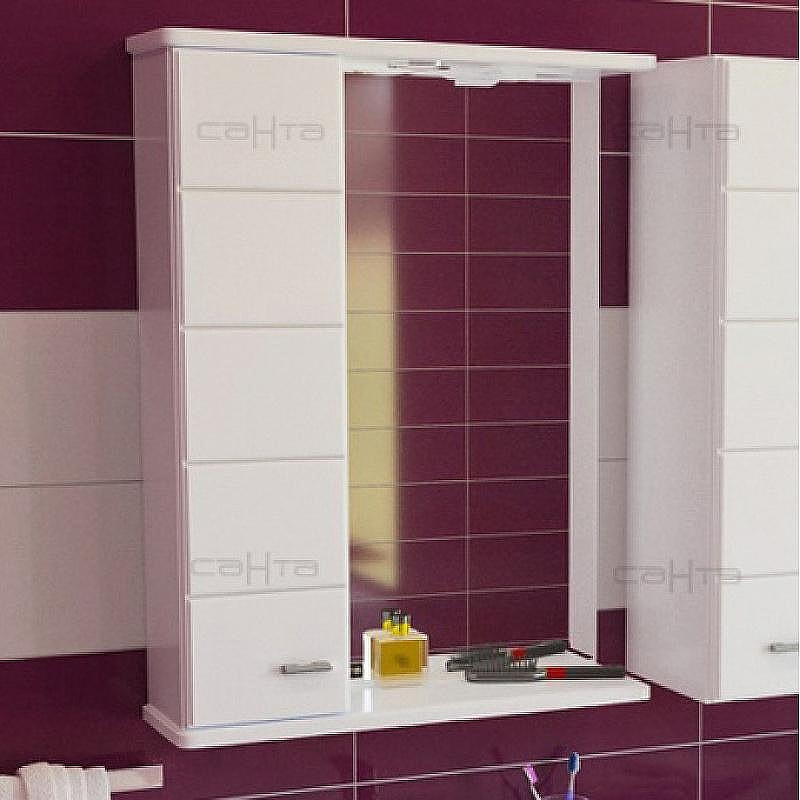Зеркало со шкафом СанТа Омега 60 L 107003 с подсветкой Белое, купить, цена, заказать, магазин, доставка, скидка, промокод, купить, цена, заказать, магазин, доставка, скидка, промокод