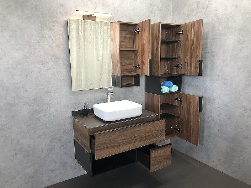 Зеркало со шкафом Comforty Штутгарт 90 00004151038 Дуб темно-коричневый Черное матовое, купить, цена, заказать, магазин, доставка, скидка, промокод, купить, цена, заказать, магазин, доставка, скидка, промокод