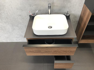 Тумба с раковиной Comforty Штутгарт 75 00-00001884 подвесная Дуб темно-коричневый Черная столешница