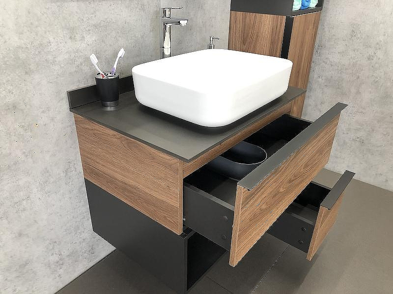 Тумба с раковиной Comforty Штутгарт 75 00-00001884 подвесная Дуб темно-коричневый Черная столешница, купить, цена, заказать, магазин, доставка, скидка, промокод, купить, цена, заказать, магазин, доставка, скидка, промокод