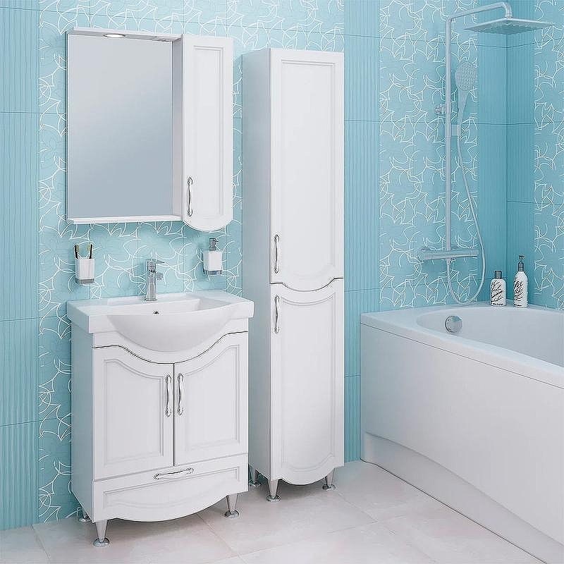 Зеркало со шкафом Runo Неаполь 65 R 00-00001030 с подсветкой Белое, купить, цена, заказать, магазин, доставка, скидка, промокод, купить, цена, заказать, магазин, доставка, скидка, промокод