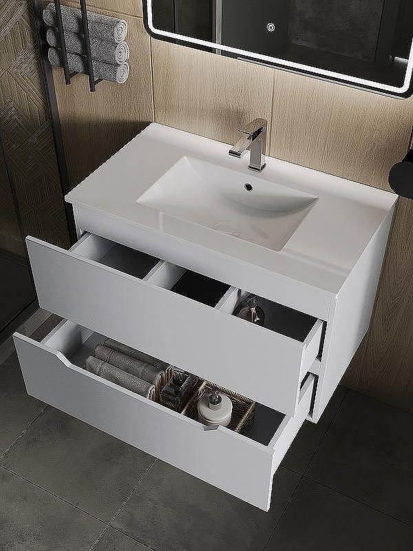 Тумба с раковиной Orange Line 80 Li-80Tuw+Ra подвесная Белая матовая, купить, цена, заказать, магазин, доставка, скидка, промокод, купить, цена, заказать, магазин, доставка, скидка, промокод