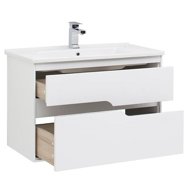 Тумба под раковину Aquanet Модена 85 196965 подвесная Белый глянец, купить, цена, заказать, магазин, доставка, скидка, промокод, купить, цена, заказать, магазин, доставка, скидка, промокод