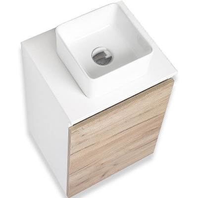 Тумба под раковину Runo Бари 40 00-00001372 подвесная Крафт дуб Белая