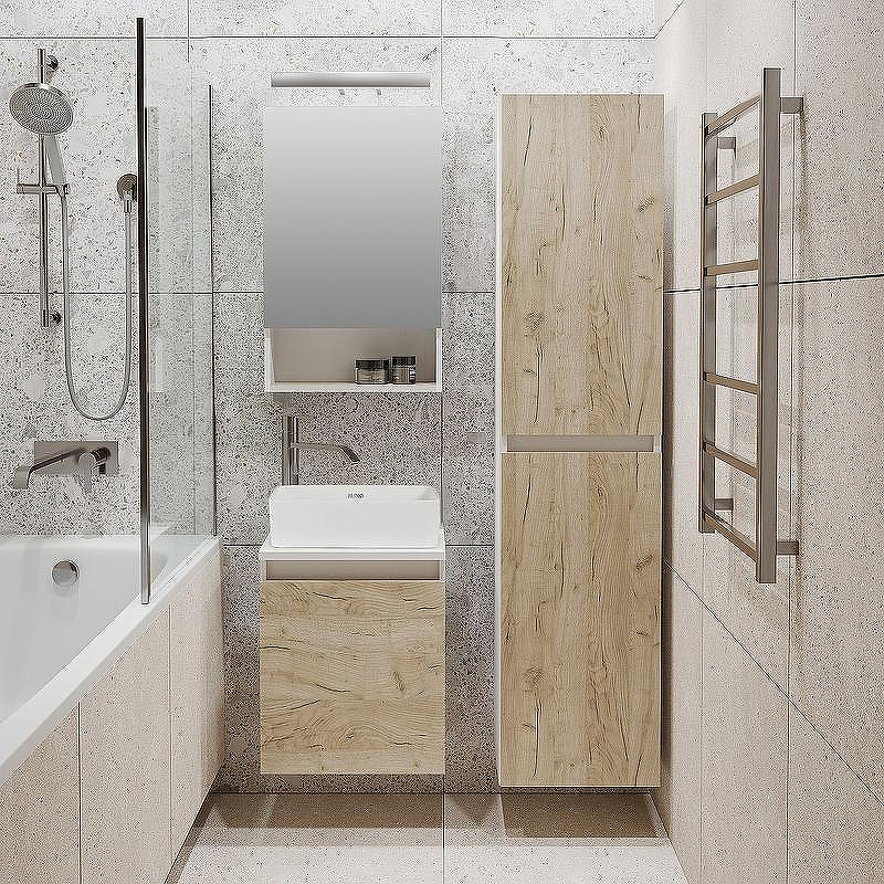 Тумба под раковину Runo Бари 40 00-00001372 подвесная Крафт дуб Белая, купить, цена, заказать, магазин, доставка, скидка, промокод, купить, цена, заказать, магазин, доставка, скидка, промокод