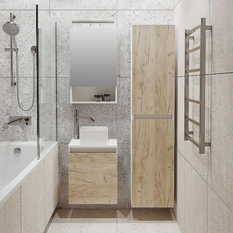 Тумба под раковину Runo Бари 40 00-00001372 подвесная Крафт дуб Белая, купить, цена, заказать, магазин, доставка, скидка, промокод, купить, цена, заказать, магазин, доставка, скидка, промокод