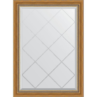 Зеркало Evoform Exclusive-G 101х73 BY 4174 с гравировкой в багетной раме - Состаренное золото с плетением 70