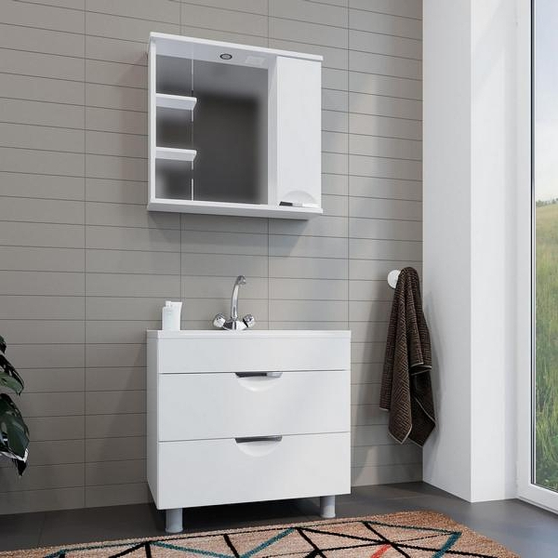 Зеркало со шкафом Mixline Этьен 75 R 529941 с подсветкой Белое, купить, цена, заказать, магазин, доставка, скидка, промокод, купить, цена, заказать, магазин, доставка, скидка, промокод