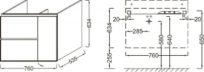 Тумба под раковину Jacob Delafon Soprano 76 EB1330-E10 подвесная Квебекский дуб